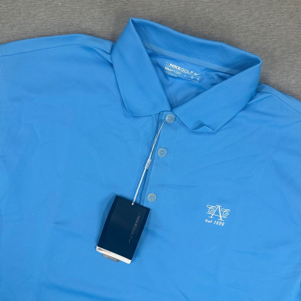 Nike Golf Polo Shirt Mens L Blue Austin Country Club Dri-FIT Short Sleeve NEW